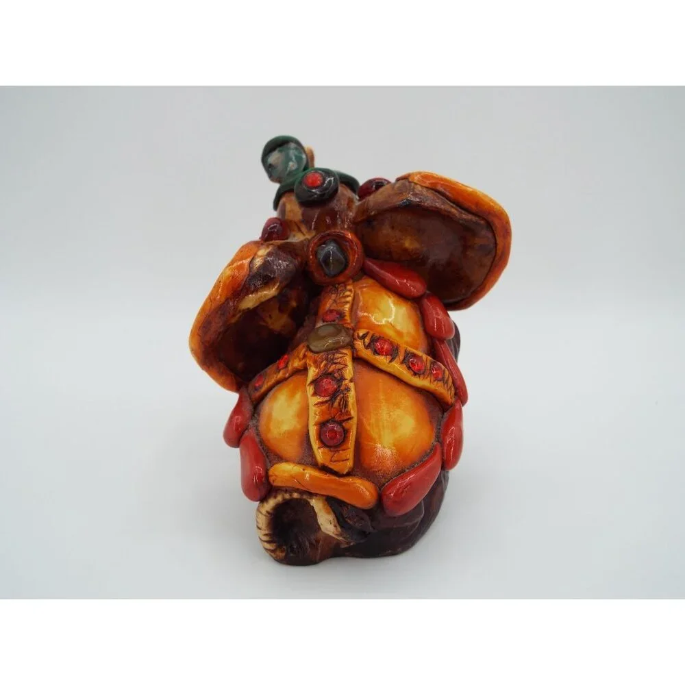 Mexican Folk Art Lucky Elephant Figurine Mayan Aztec Stones